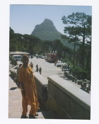 Kim Briscoe Moody in front of a mountain in South Africa