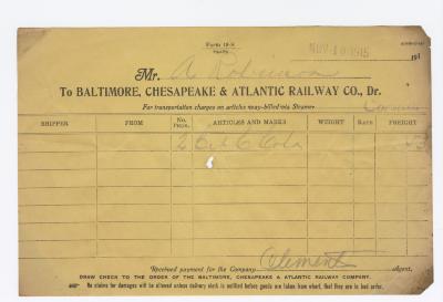 Abraham Robinson shipping bill, 1915 November 10