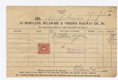 Abraham Robinson shipping bill, 1915 November 11