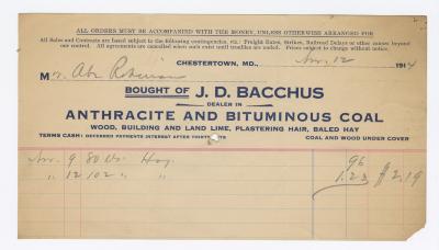 Bacchus Coal statement, 1914 April 12
