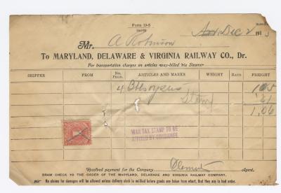 Abraham Robinson shipping bill, 1915 December 2
