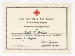 Certification of achievement for Ruth Ringgold Briscoe from the American Red Cross