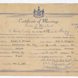 Certificate of marriage between Robert S. Briscoe and Ruth E. Ringgold