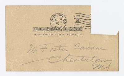 Letter to Foster Cannon, 1908 December 8