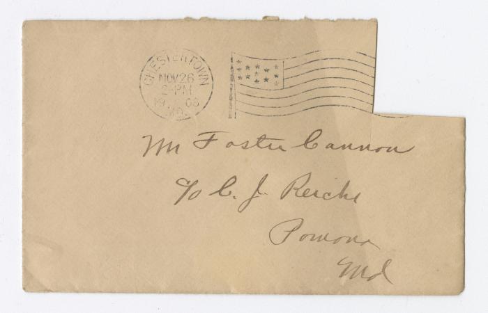 Envelope to Foster Cannon, 1908 November 26