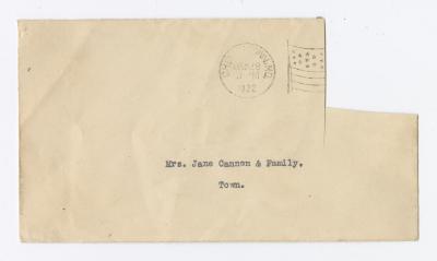 Envelope to Mrs. Jane Cannon & Family, 1922 January 29