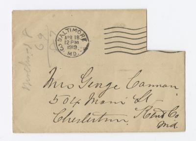 Envelope to Genge Cannon, 1919 April 18