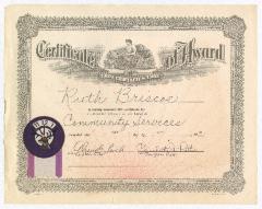 Certificate of Award for Ruth Ringgold Briscoe