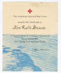 Certificate of appreciation to Ruth Ringgold Briscoe for voluntary flood assistance