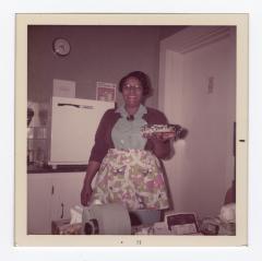 Dorothy Brown holding a pie 1972