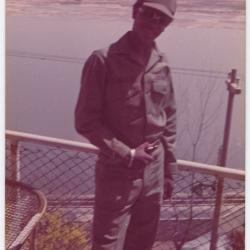 Soldier standing on a balcony