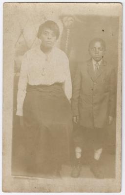 Portrait of a woman and a young boy
