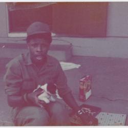 Soldier with a puppy and scrabble