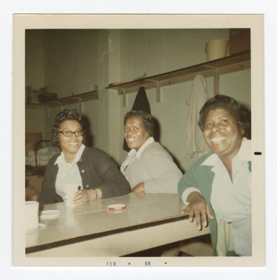 Janet Rochester, Doris Green, and Florence Tinch in the VITA Foods cafeteria