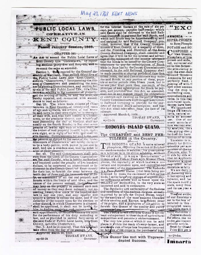 Kent News from 1868 describing who is eligible to vote