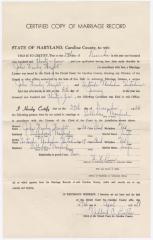 A State of Maryland marriage certificate for John Wesley Wright and Gertrude Madeline Hutchins, December 29, 1934. 
