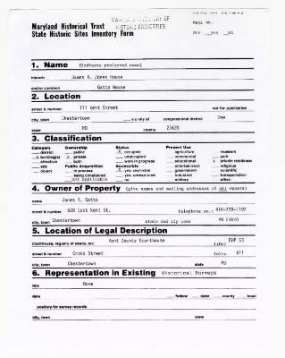 Maryland Historical Trust's inventory form for the James A. Jones House