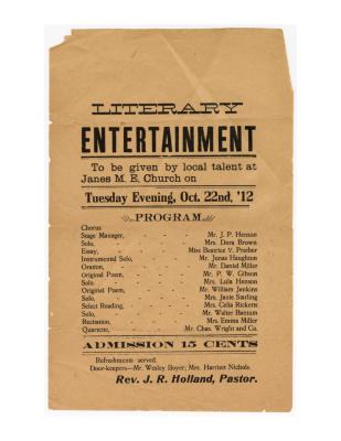 Flyer for "Literary Entertainment" at Janes M.E. Church