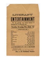 Flyer for "Literary Entertainment" at Janes M.E. Church