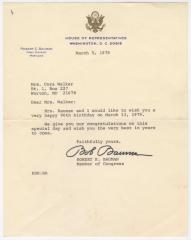 Letter: Congressman Robert E. Bauman to Cora Walker, March 5, 1979