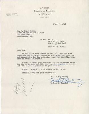 Letter regarding appeal