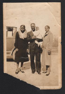 Gertrude Hutchins, Johnny Wright, and Pauline Hutchins Wisher with baby Joseph Wisher