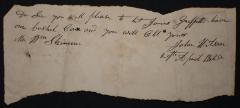Letter documenting exchange of a bushel of corn from William Skinner 