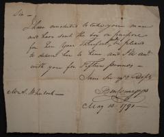 Letter: Ben Comegys to Mr. A. Whalock, May 19, 1791