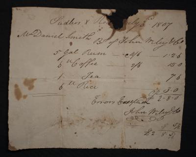 Record of payment of goods to John Wiley from Daniel Smith 