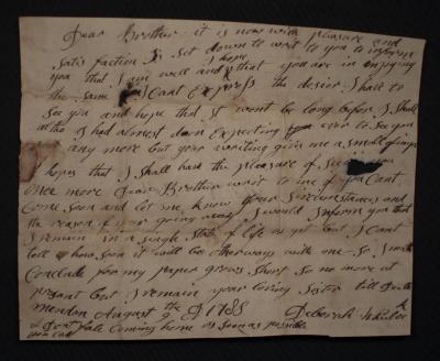 Deborah Wheeloch's letter to her brother, Alpheus Wheeloch 