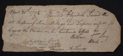 Record of payment from Elizabeth Leward