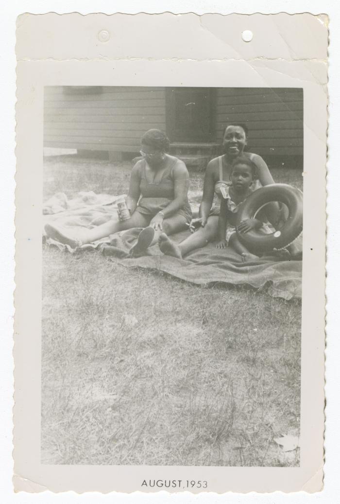 Emma Hutchins, Gertrude Manuel, and Muriel Ringgold at Sparrow's Beach, 1953