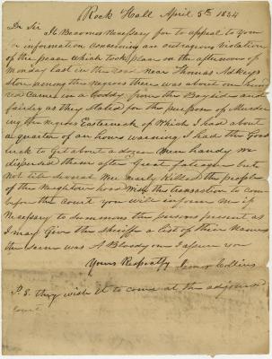 Letter from Jim Collins to Joseph Wickes regarding an incident of violence