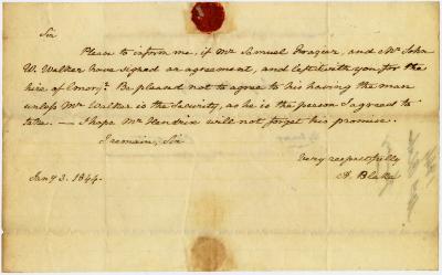 Letter from Alphonsa Blake to their lawyer Joseph Wickes