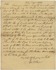 Letter from Joseph Brice to his lawyer Joseph Wickes