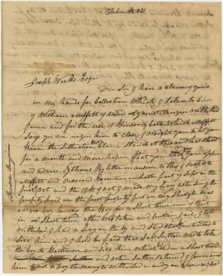 Letter from Benjamin Briscoe to his lawyer Joseph Wickes