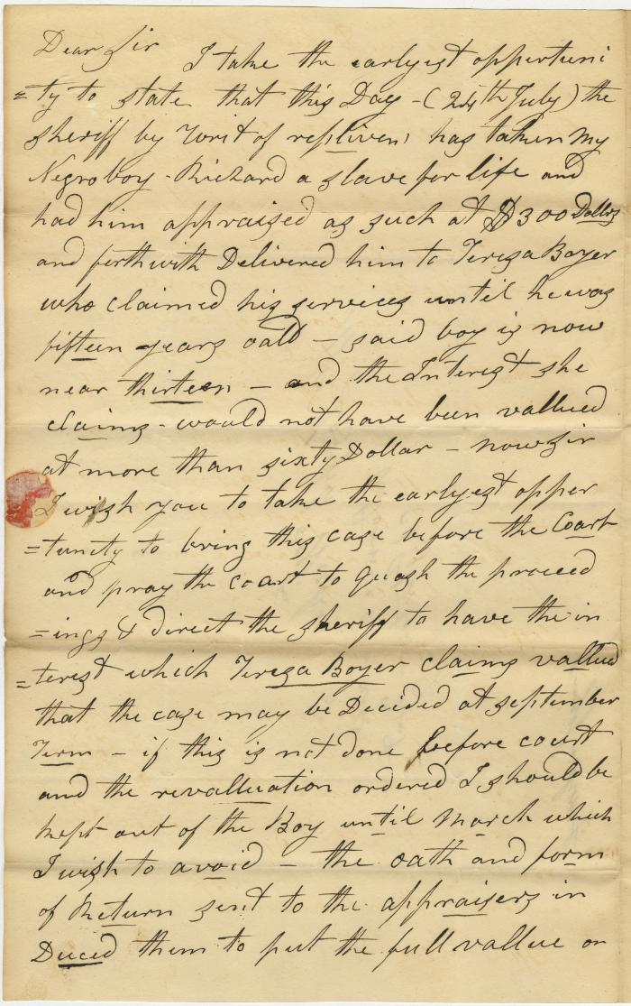 Letter from John D. Frazier to his lawyer Joseph Wickes