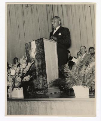 Elmer T. Hawkins delivering speech for the new Garnet School's opening ceremony