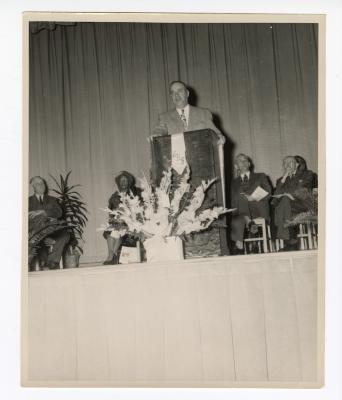 Delivering a speech at the new Garnet School opening ceremony