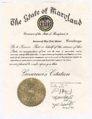 State of Maryland governor's citation, 60 years of dedication