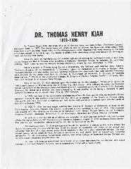 "Dr. Thomas Henry Kiah: 1873 - 1936"