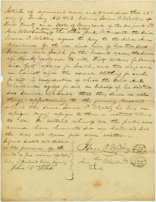 Isaac Walker agreement with Ann Woodland, free African American