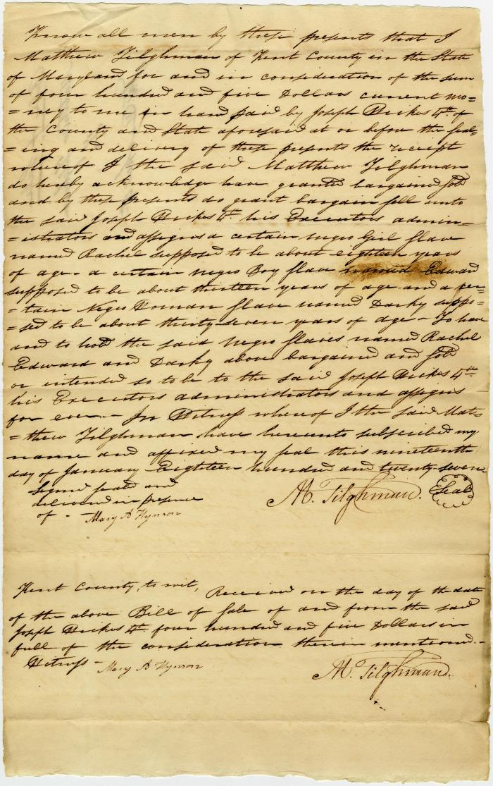 Bill of sale for Rachel and Edward